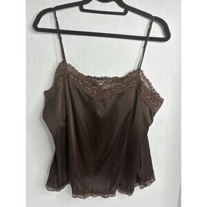 Worthington Women's Vintage XL Brown Satin Lace Trim Cami Y2K